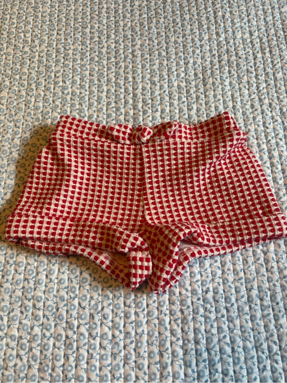 Red Gingham Knit Kids' Shorts with Waist Tie